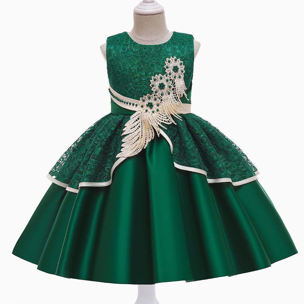 2024 new cross-border children's dress lace embroidered bow applique costume princess dress manufacturers supply