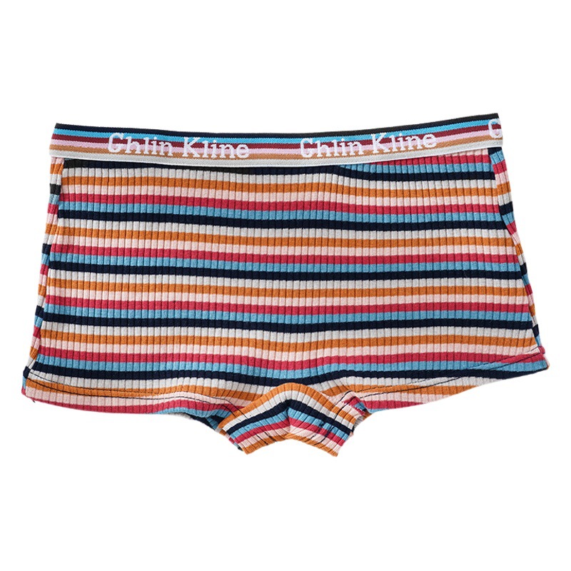 Vintage Striped Boxer Panties Women's Mid-Waist Boxer Panties Fashion European and American Large Size Pure Cotton Panties
