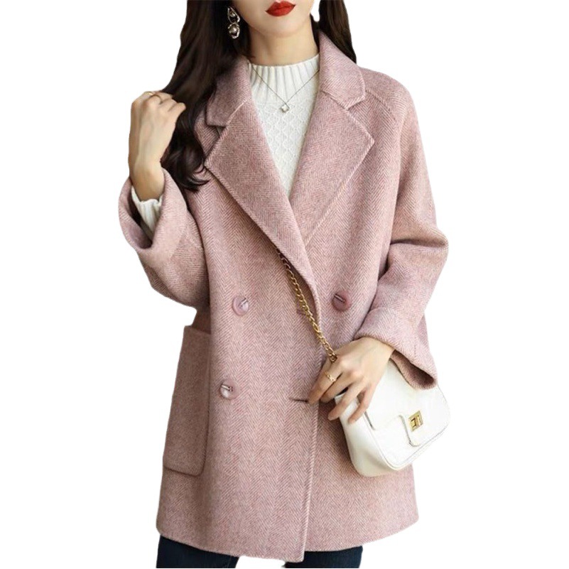 Picture of High-end handmade herringbone double-sided fleece coat for women 2023 autumn and winter mid-length small wool double-sided woolen coat loose