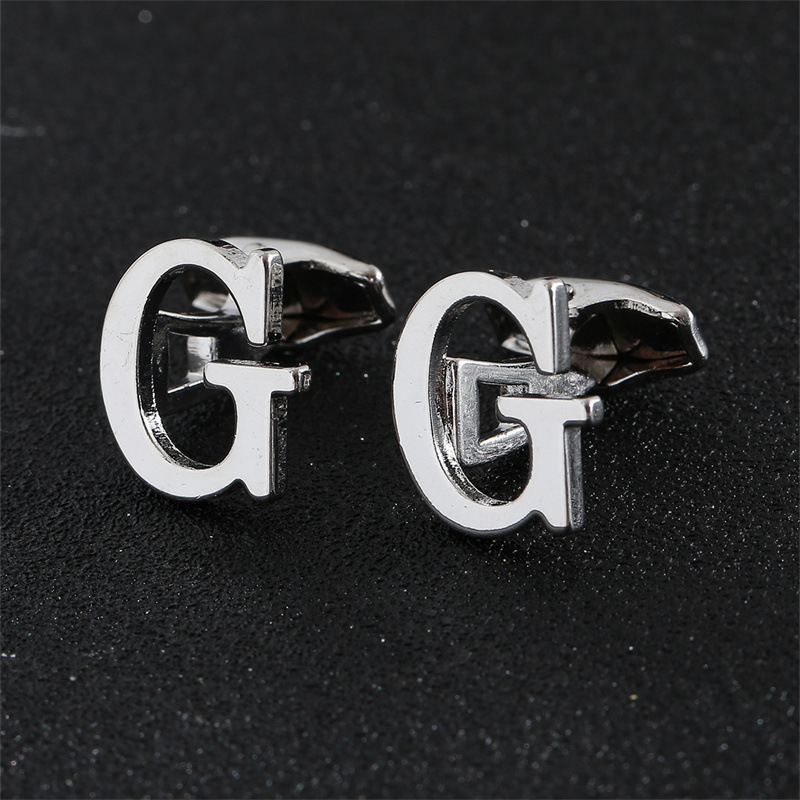 Picture of Cross-Border Specially Designed for Silver 26 English Letters Glossy Men's Cufflinks Manufacturer Wholesale Personalized French Shirt Cufflinks