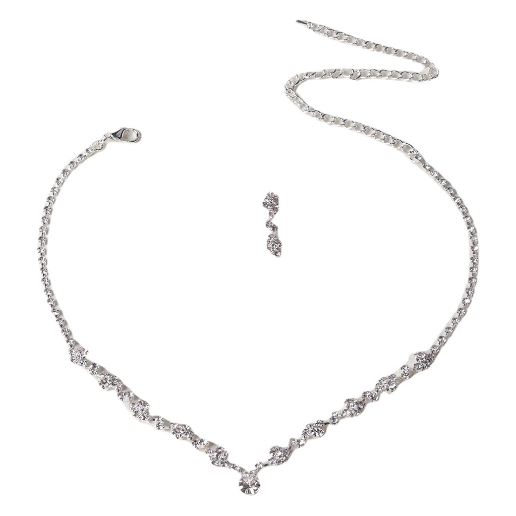 Picture of Cross-border Explosions European and American Fashion Elegant Flash Diamond Necklace Earrings suit Bridal Jewelry Women's Wedding Accessories 4867