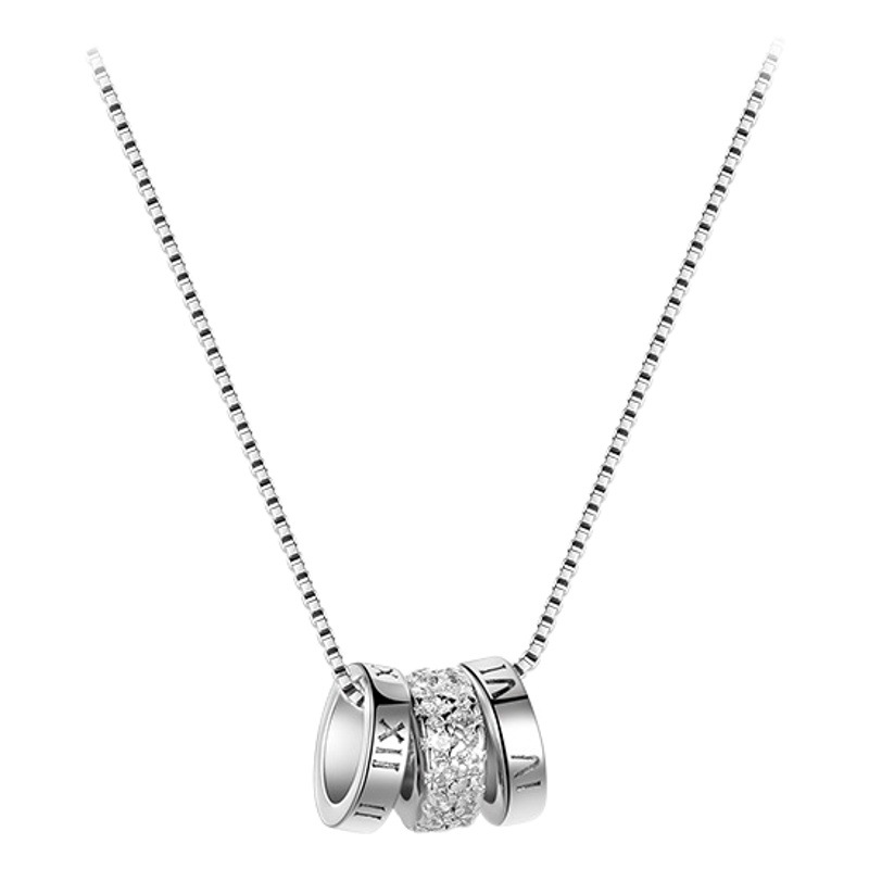 925 Sterling Silver Three-Ring Transfer Bead Necklace Roman Numeral Circle Pendant Accessible Luxury Niche Simple Clavicle Chain