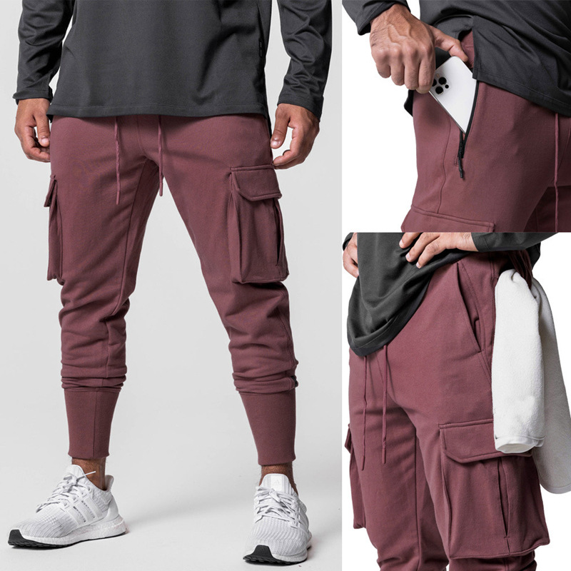 Men's Sports Casual Trousers Autumn and Winter Heavy Trousers Slim Fit Workwear Trousers Solid Color European and American Cross-Border