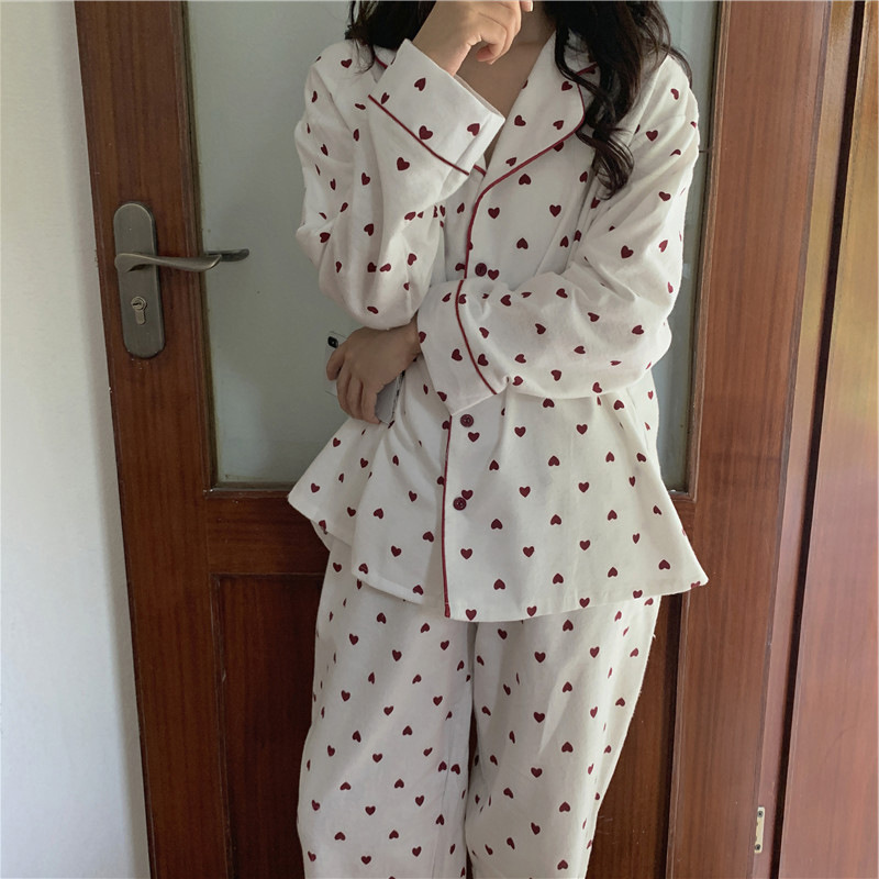 Picture of Full printed love girl autumn new sweet pajamas women cardigan long sleeve suit student dormitory home clothes wholesale