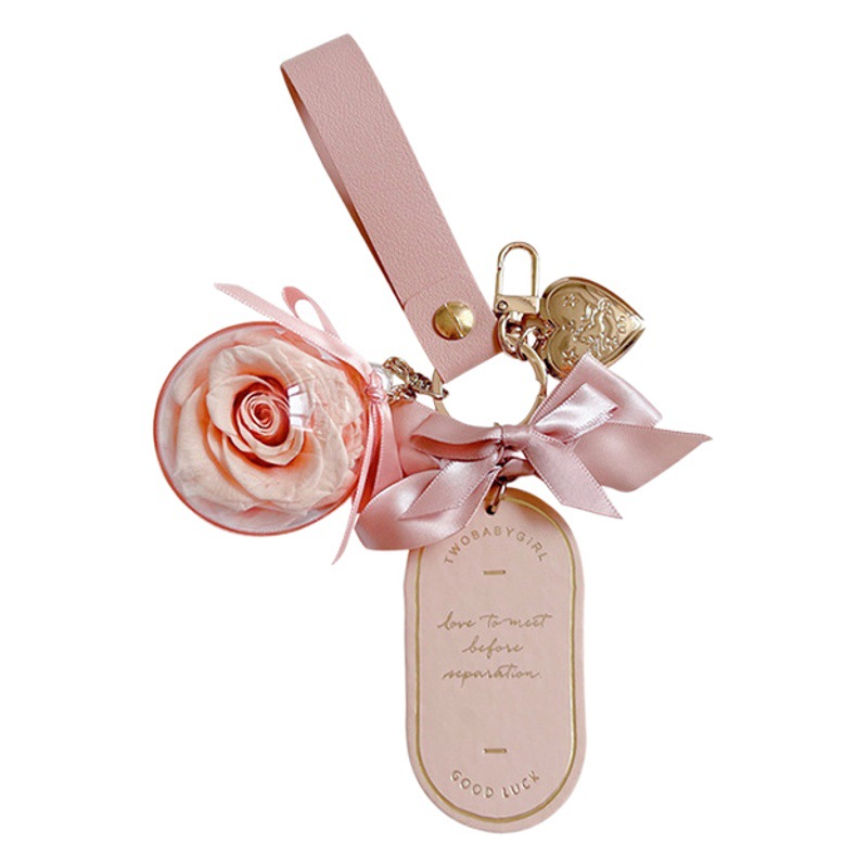 Rose Eternal Flower Gift Keychain Leather Word Plate Preppy Style Small Fresh Bag Pendant Key Chain for Friends