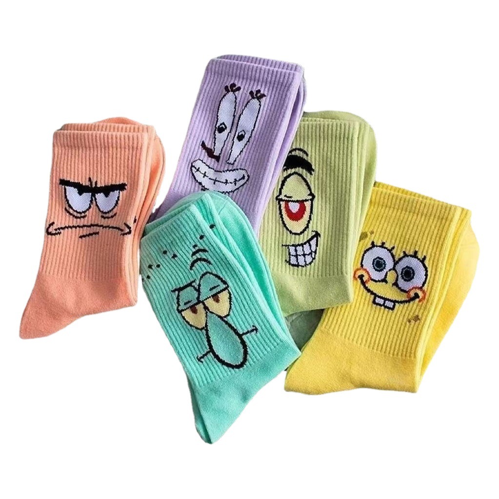 Socks Women Cross-border Amazon Couple Funny Mid-length Socks Harajuku Fashion Socks High-length Stockings ins Cartoon Cotton Socks