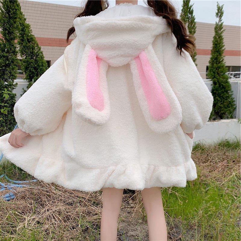 Picture of 2022 Autumn and Winter Japanese Soft Girl Rabbit Ear Mid-length Hooded Sweatshirt Women's Autumn and Winter Cashmere Coat Women