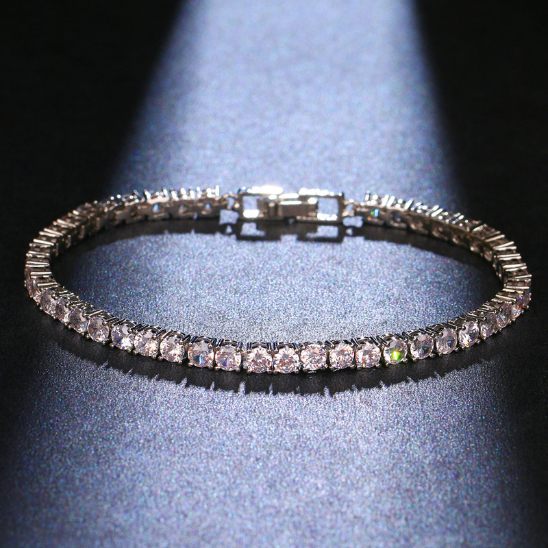 European and American style zircon bracelet single row round full diamond tennis bracelet jewelry hip hop simple personality trendy design