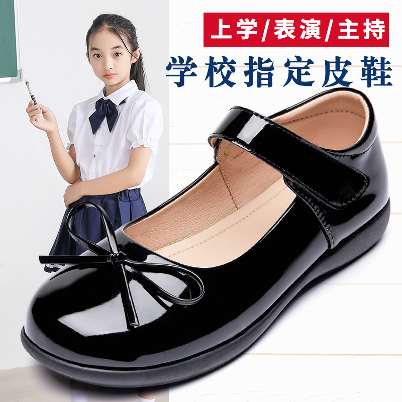 Children's Leather Shoes Black 2025 Spring New Soft Sole Middle and Large Children Students School Shoes Girls Performance Princess Shoes