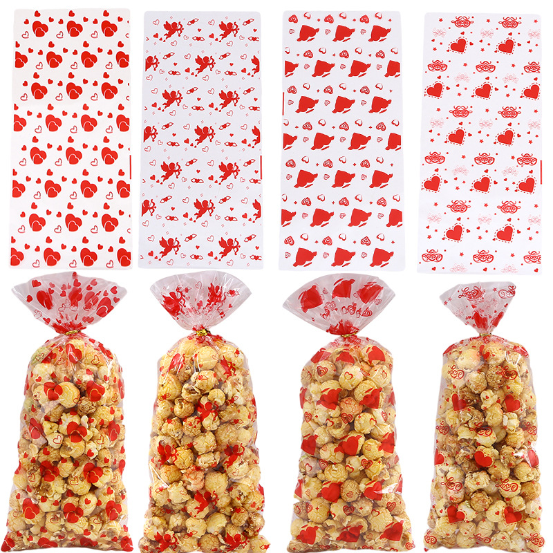 New Valentine's Day candy packaging bag love pattern OPP flat pocket cotton candy packaging combination suit wholesale