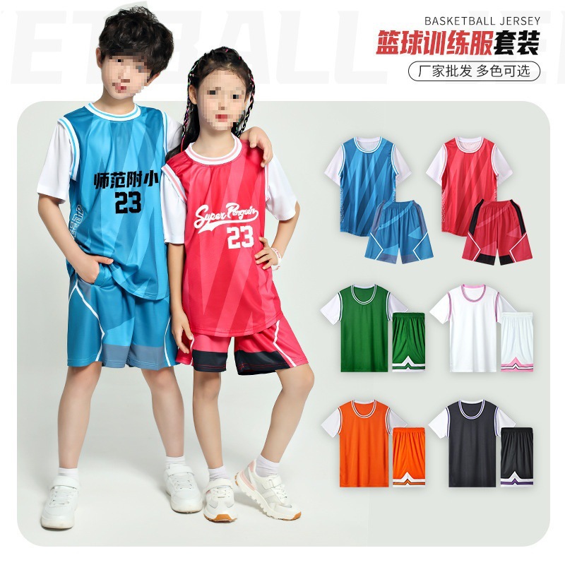 Summer New Children's Men's Indoor Training Basketball Uniform Suit Outdoor Sports Women's Jersey Adult Factory Wholesale Black
