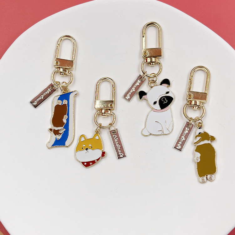 Cute Dog Keychain Corgi Akita Dog Cartoon Alloy Pendant Couple Gift Keychain Student Bag Pendant