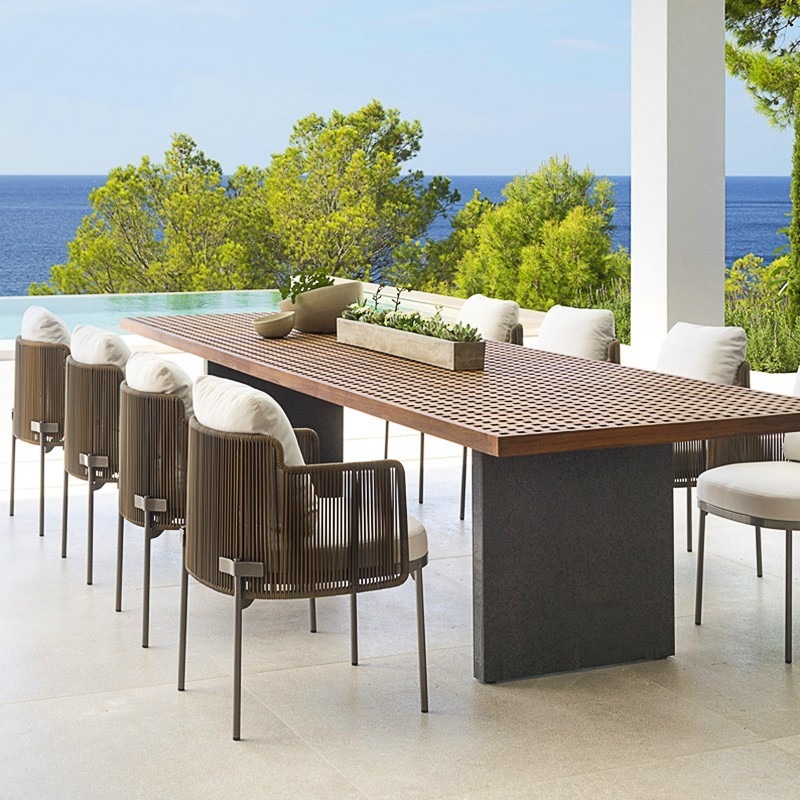 Nordic Outdoor Table and Chair Courtyard Leisure Outdoor Villa Garden Outdoor Balcony Hotel Rattan Teak Dining Chair Combination
