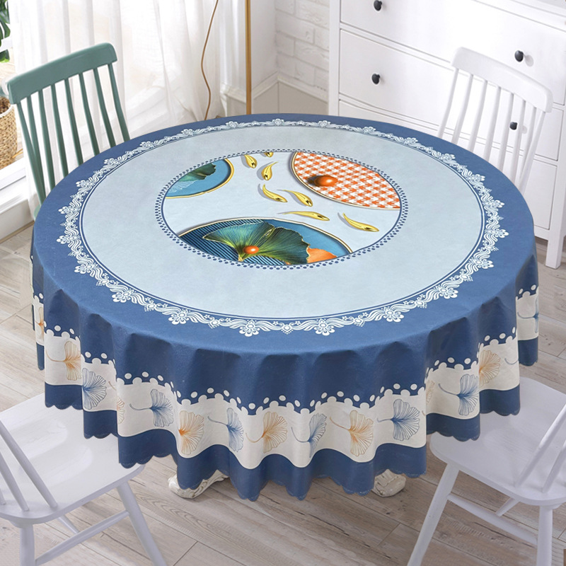 New Chinese Style Tablecloth High-End Waterproof and Oil-Proof No-Wash Tablecloth Hotel Dustproof Household Round Tablecloth Wholesale