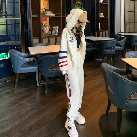Spring and Autumn Women's New Arrival Striped Fashion Stylish Sweatshirt Jacket Sports suit Women's Leg-in Casual Pants Two-Piece Trendy Set