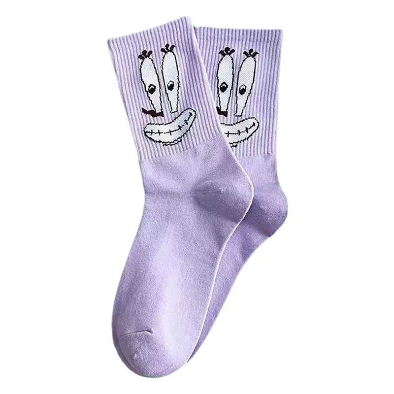 Socks for Women with Smiling Faces, Casual Cartoon Mid-Calf Socks for Male Students, Cotton Socks Ins Spongebob Cute Couple Funny