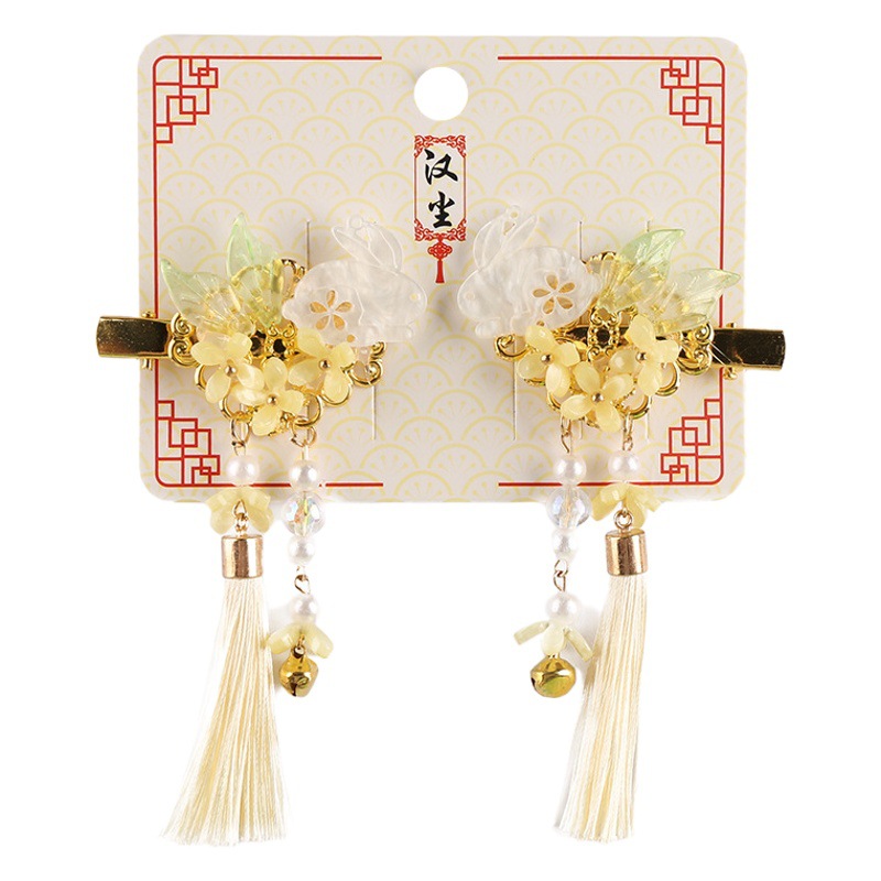 Hanchen Kidsren's Han Dynasty Hair Accessories Classical Chinese Style Osmanthus Broken Hair Jade Rabbit Hairpin Head Step Shake Ancient Style Edge