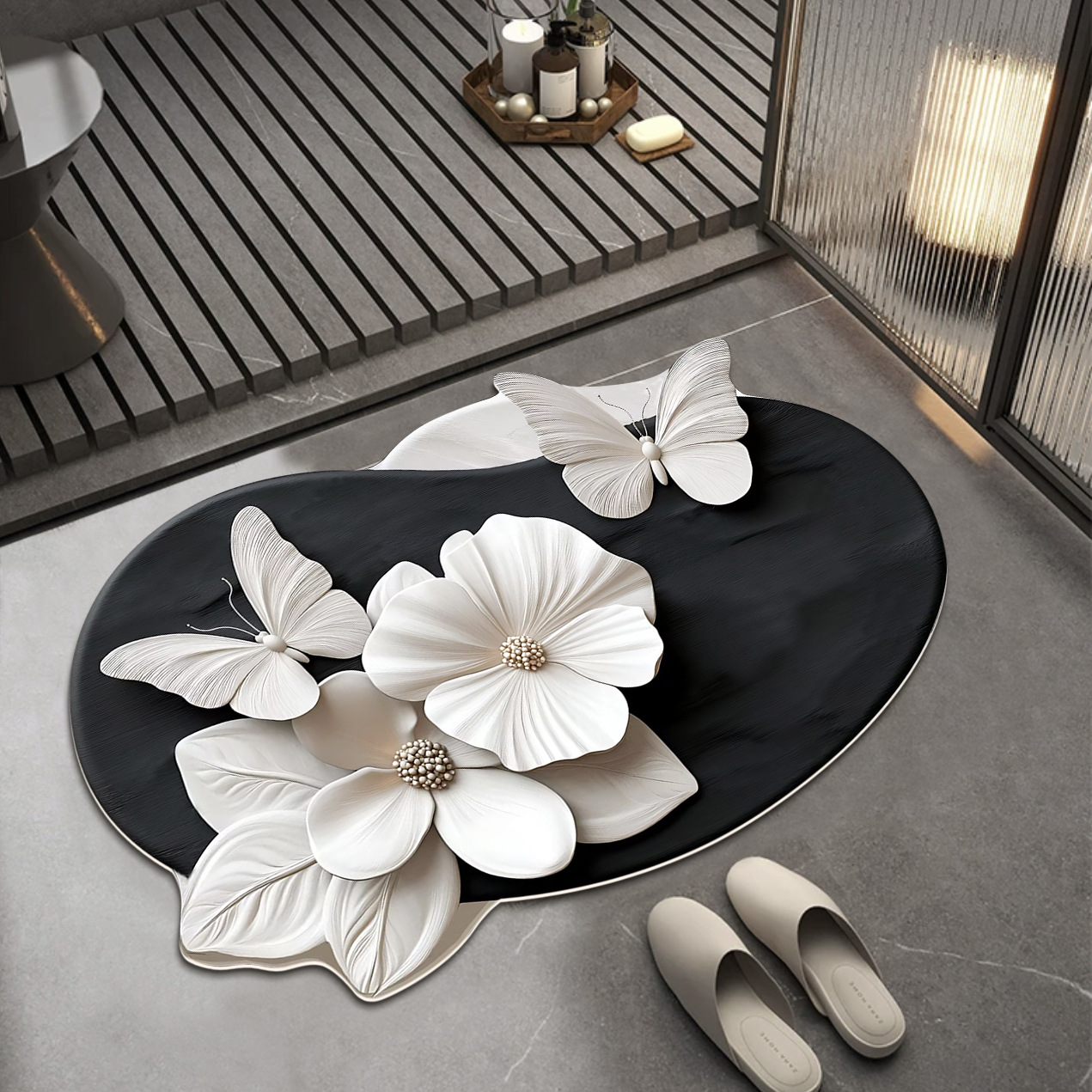 Picture of Nappa Skin Absorbent Mat Net Red Butterfly Bathroom Toilet Anti-Slip Mat Generation Trembling Sound Designer Countertop Mat