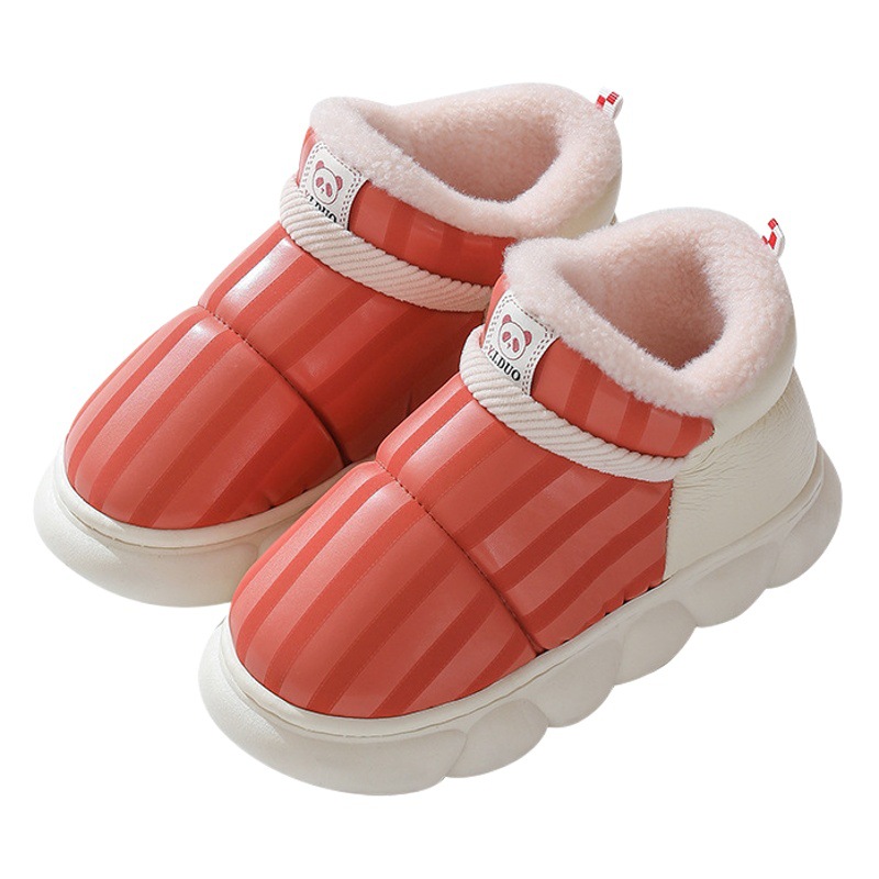 2024 New Home Cotton Shoes Indoor Household Thick-Soled Waterproof Leather Cotton Shoes Fleece-Lined Thickeneded Home Shoes Can Be Worn Outside