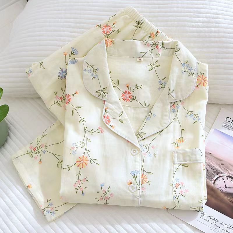 Cotton high-end pajamas Women's Spring and Autumn long-sleeved Korean casual home wear plus size suit confinement clothing