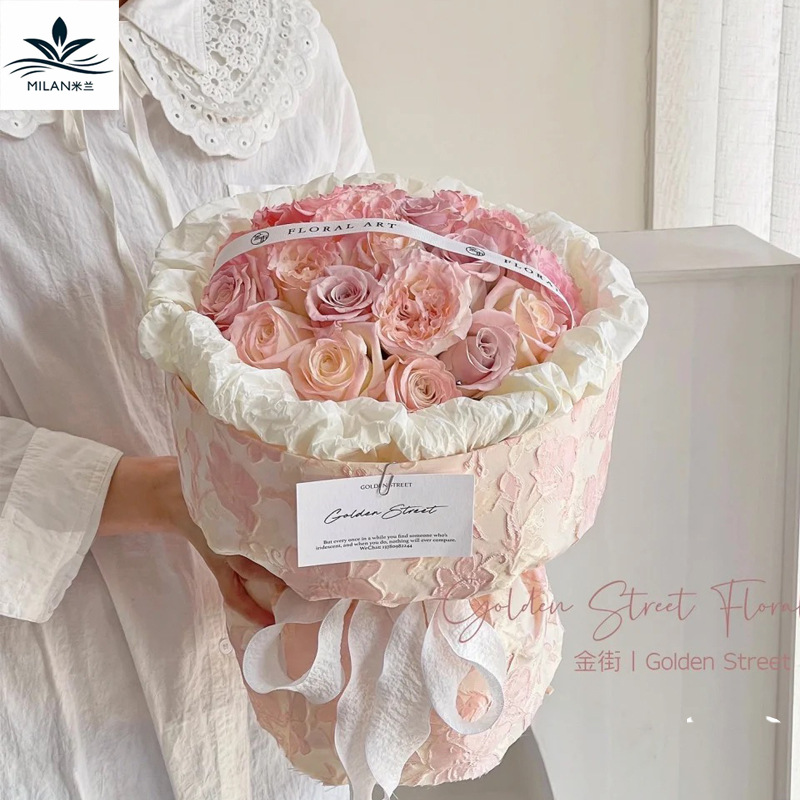 New Macaron Jacquard Cloth Wrapping Paper Pink Three-dimensional Embossed Small Chanel Style Wrapping Paper Flower Bouquet Wrapping Paper