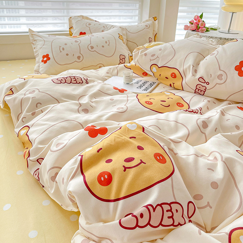 Picture of Class A Maternal and Infant Grade Four-Piece Set Small Fresh Thickened Sanding Quilt Cover Washed Cotton Bed Sheet Quilt Cover Dormitory Three-Piece Set ins