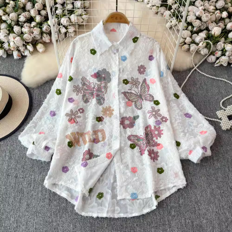 Japanese Age-reducing Three-dimensional Embroidered Lapel Shirt Women's Autumn 2024 New Western Style Loose Slimming Playful Top