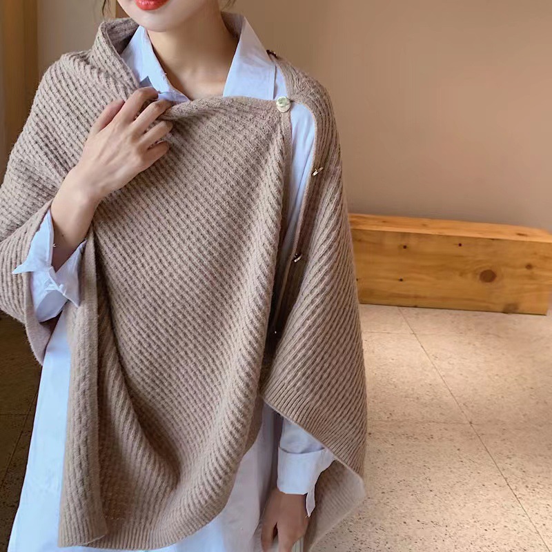 Picture of Autumn and winter knitted cape shoulder waistcoat scarf women's versatile multi-functional fashion warm metal buckle