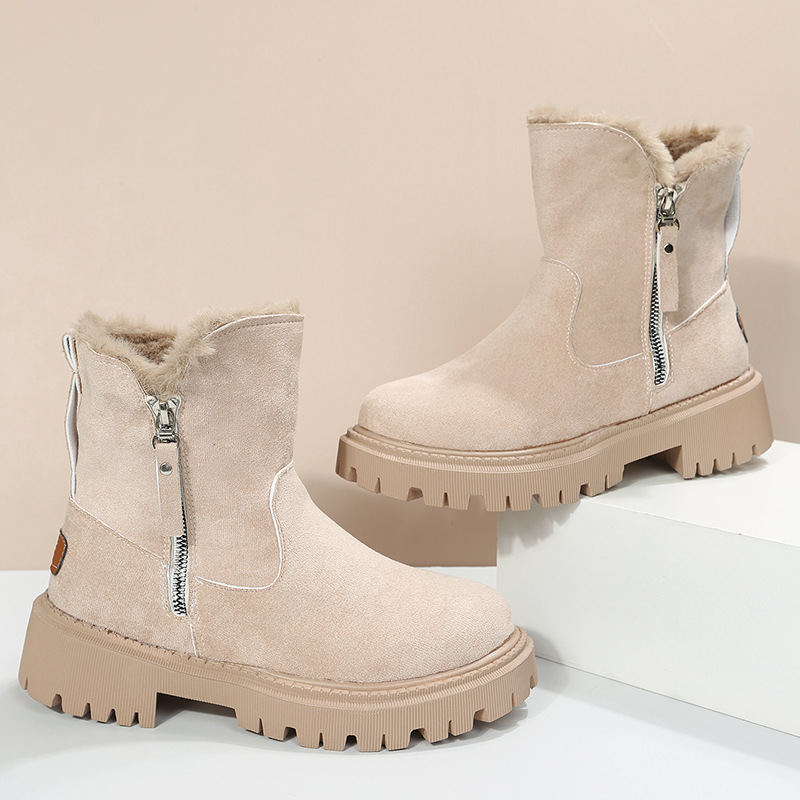 Snow boots women 2024 winter new fleece-lined women's shoes warm boots AliExpress padded cotton shoes northeast women's boots