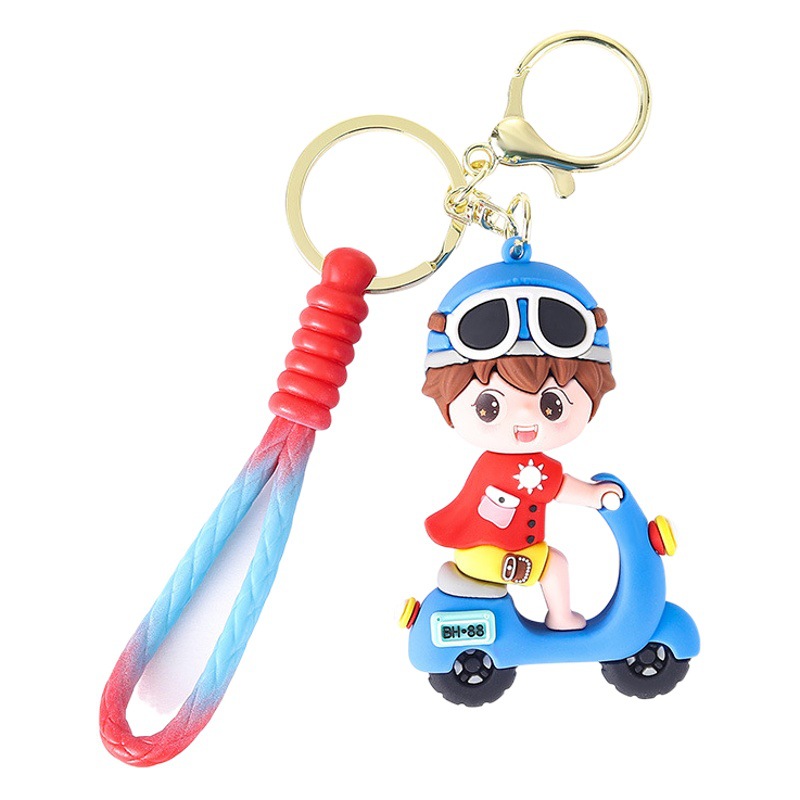 Girl Riding an Electric Scooter Couple Keychain Pendant Exquisite Bag Keychain Gift Pendant Yiwu Small Commodities Wholesale