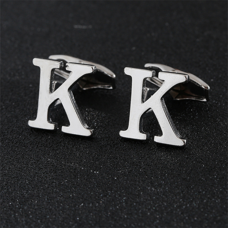 Picture of Cross-Border Specially Designed for Silver 26 English Letters Glossy Men's Cufflinks Manufacturer Wholesale Personalized French Shirt Cufflinks