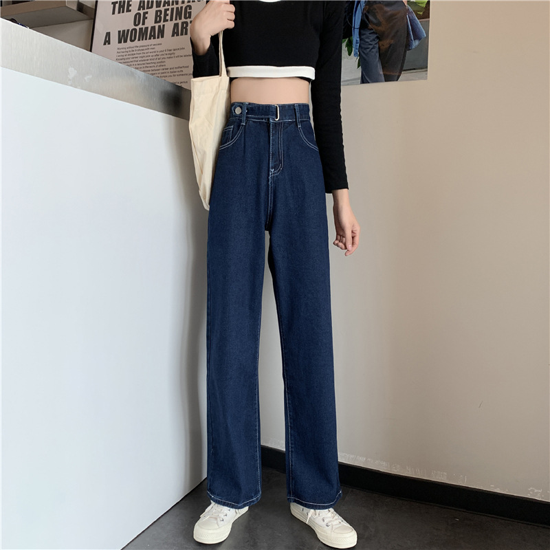 High Waist Jeans Women's Autumn New Loose Slim-fit Straight Pants Korean-style All-match Wide Leg Dad Pants