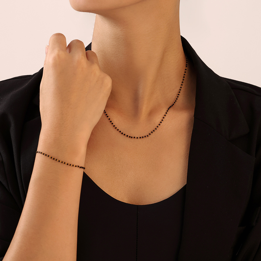 New Style Simple Rice Bead Glass Bracelet Necklace Necklace Niche All-match Unisex Titanium Steel Jewelry suit