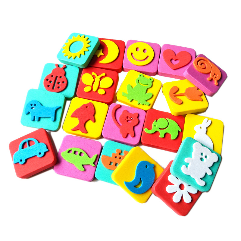 Children's toy DIY cartoon seal cute EVA square seal graffiti painting toddler creative art 20 pack