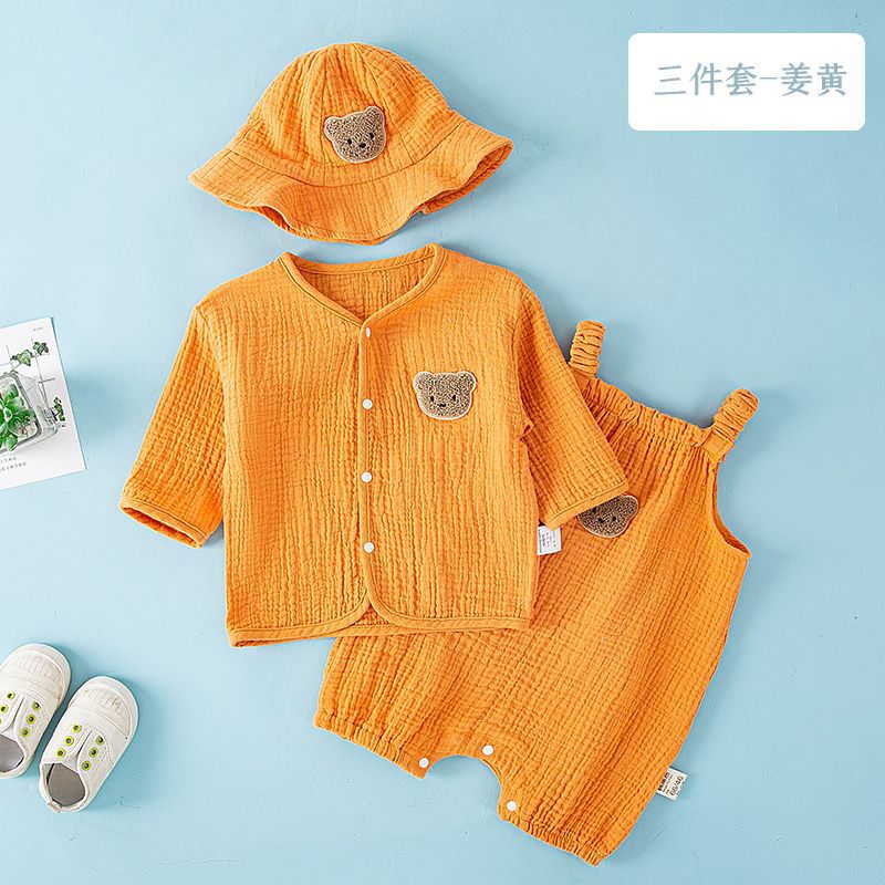 Picture of Pure Cotton Gauze One-Piece Clothes Newborn Baby Short-Sleeved Summer Thin Harem Clothes for Men and Women Baby Pajamas Summer Crawl Clothes