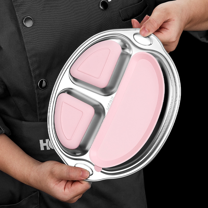 Picture of ins Style Children's Dinner Plate 304 Stainless Steel Cartoon Baby Household Separator Plate Kindergarten Dinner Plate High Color Value 316