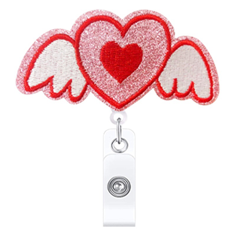 Valentine's Day Glitt Glitter Sequins Felt Easy Pull Buckle Love Elephant Car Retractable Easy Pull Badge Reel
