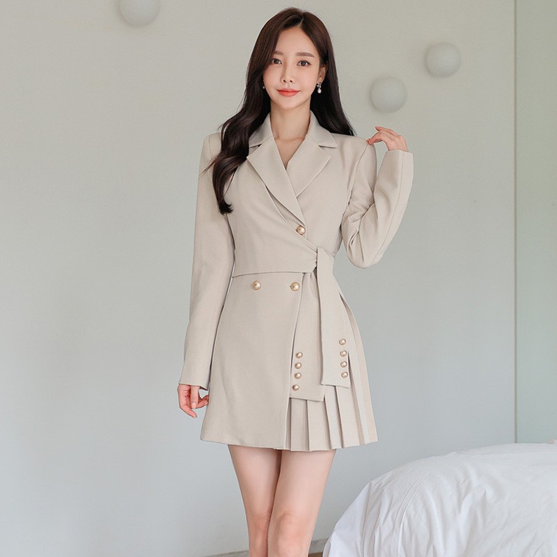 Picture of Yujie fan professional style suit collar fashion pleated professional jacket cross-border women's clothing Autumn New Fashion suit skirt