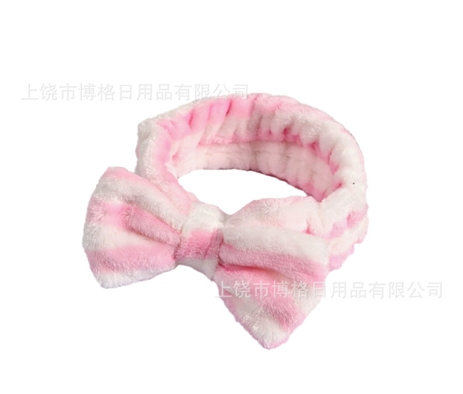 Picture of Korean Style Cute Dot Striped Headband Bow Hair Band Plush Hair Accessories Face Wash Hair Band Makeup Mask