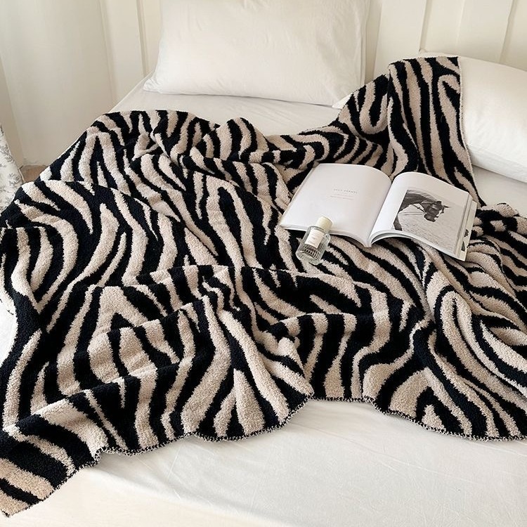 Zebra Pattern Sofa Knitted Blanket Class A Half-side Velvet Lunch Break Blanket Bed Decoration Bed End Towel Soft Velvet Blanket