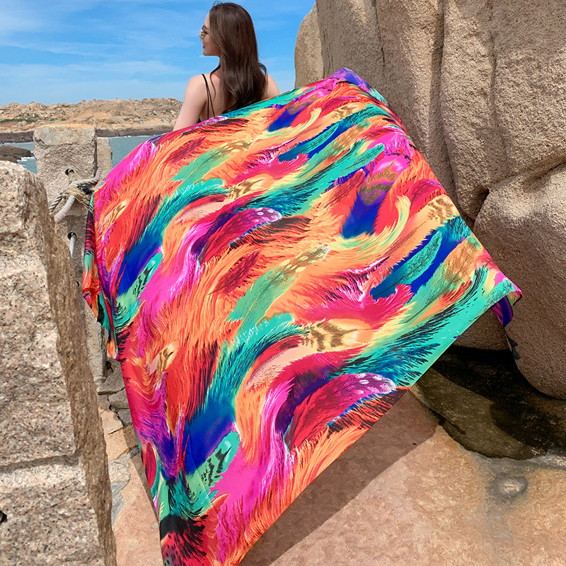 2023 New Style Shawl Women's Thin Silk Scarf Outdoor Travel Sunshade Sunscreen Beach Scarf Turban Color Ethnic Style