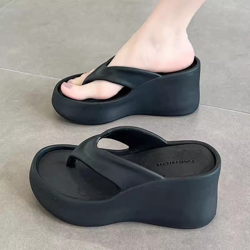 Super High Heel Thick Bottom Eva Clip Flip-Flops Women's Summer Outer Wearing Heightened Non-slip Beach Sandals New 2024