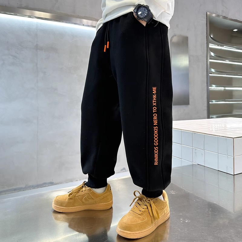 Picture of Boys' Winter fleece-lined Thickened Pants Sports Pants Children's Sweatpants Lamb Velvet Warm One-piece Velvet Children's Trousers