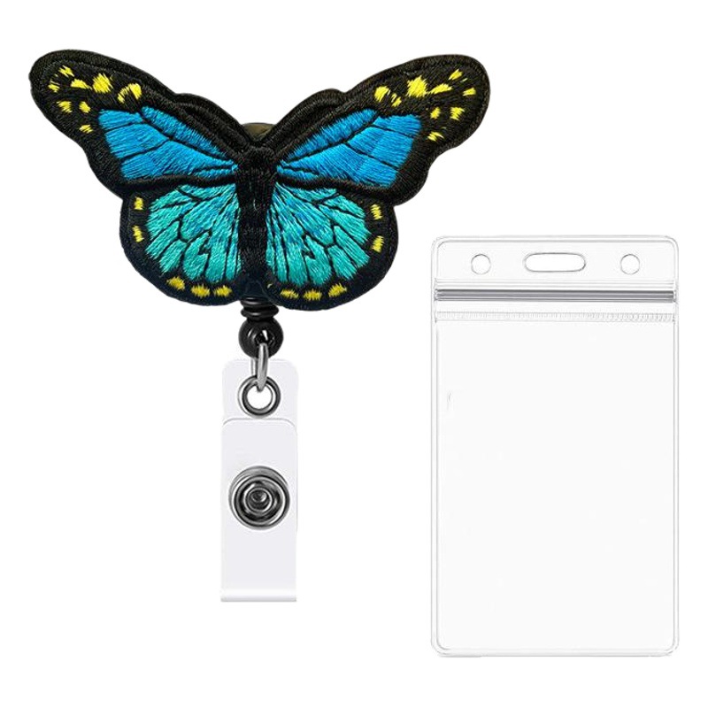 Amazon spot color butterfly retractable easy pull-up butterfly felt cloth stickers easy pull-up ID buckle pvc card set