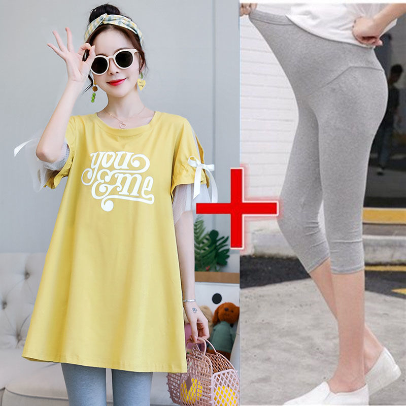 Picture of New Pregnant Women's Summer Half-sleeved T-shirt suit Korean Pregnant Women's Spring Mid-length Top dress Two-piece Set