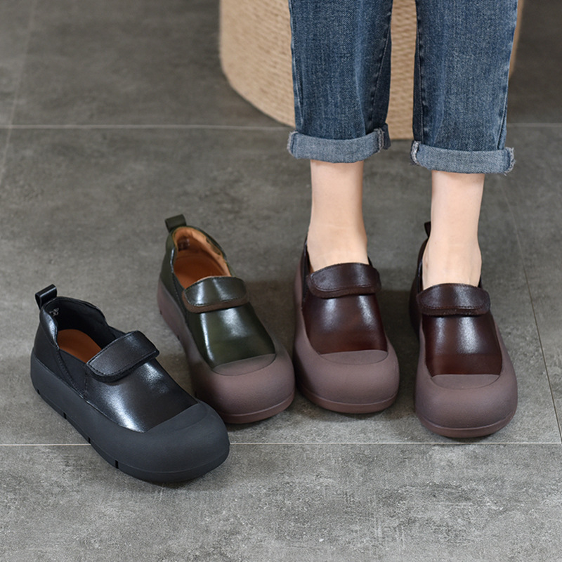 Retro Casual Versatile Flats Shoes for Women Genuine Leather Deep Mouth Shoes Forest Style Literary Round Toe Women's Shoes