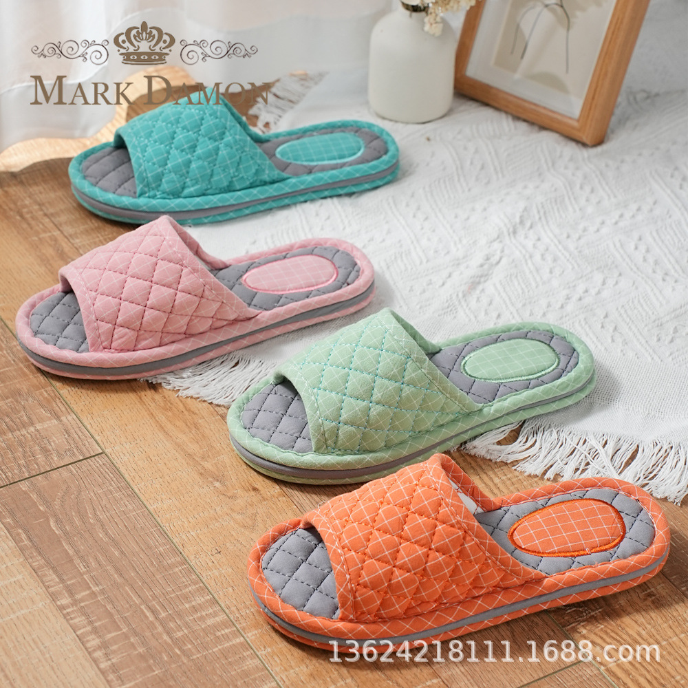 Korean Style Fabric Three-Layer Thickened Cloth Bottom Silent Slippers Rubber Bottom Home Indoor Wooden Floor Slippers Couple