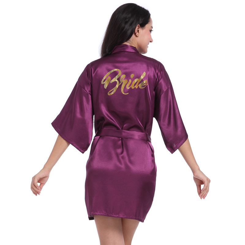 Picture of Women's Wedding Makeup Gown Hot Stamping Gold Bride Nightgown Women's Summer Thin Cardigan High-grade Bride Morning Gown