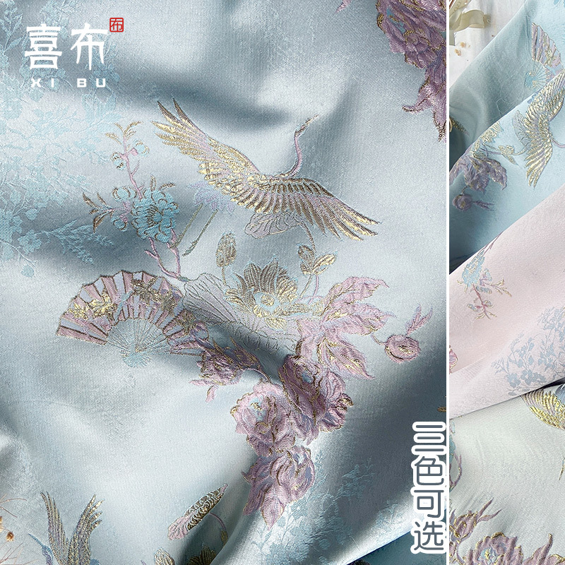 Lotus Crane Chinese Style Light Blue Embossed Princess Dress Yarn-Dyed Macron Hand Embroidery Gentle Style New Chinese Style