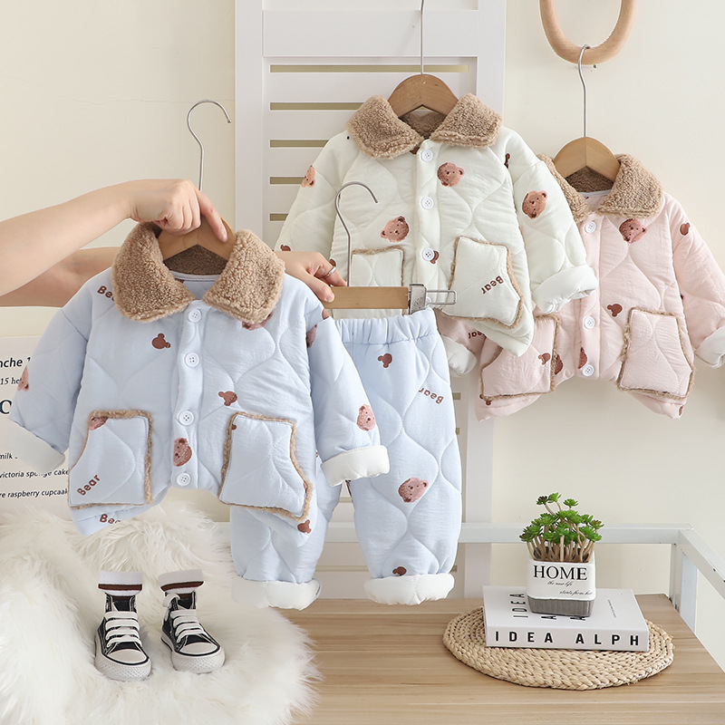 Picture of Boys' Winter Home Clothes suit New Western Style Baby Winter Full Print Bear Head cotton and thickening Long Sleeve Two-piece Set